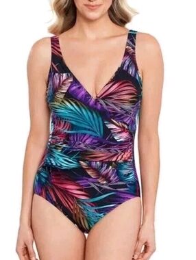 Miradonna By Miraclesuit Multicolor Tropical Ruched One-Piece Swimsuit